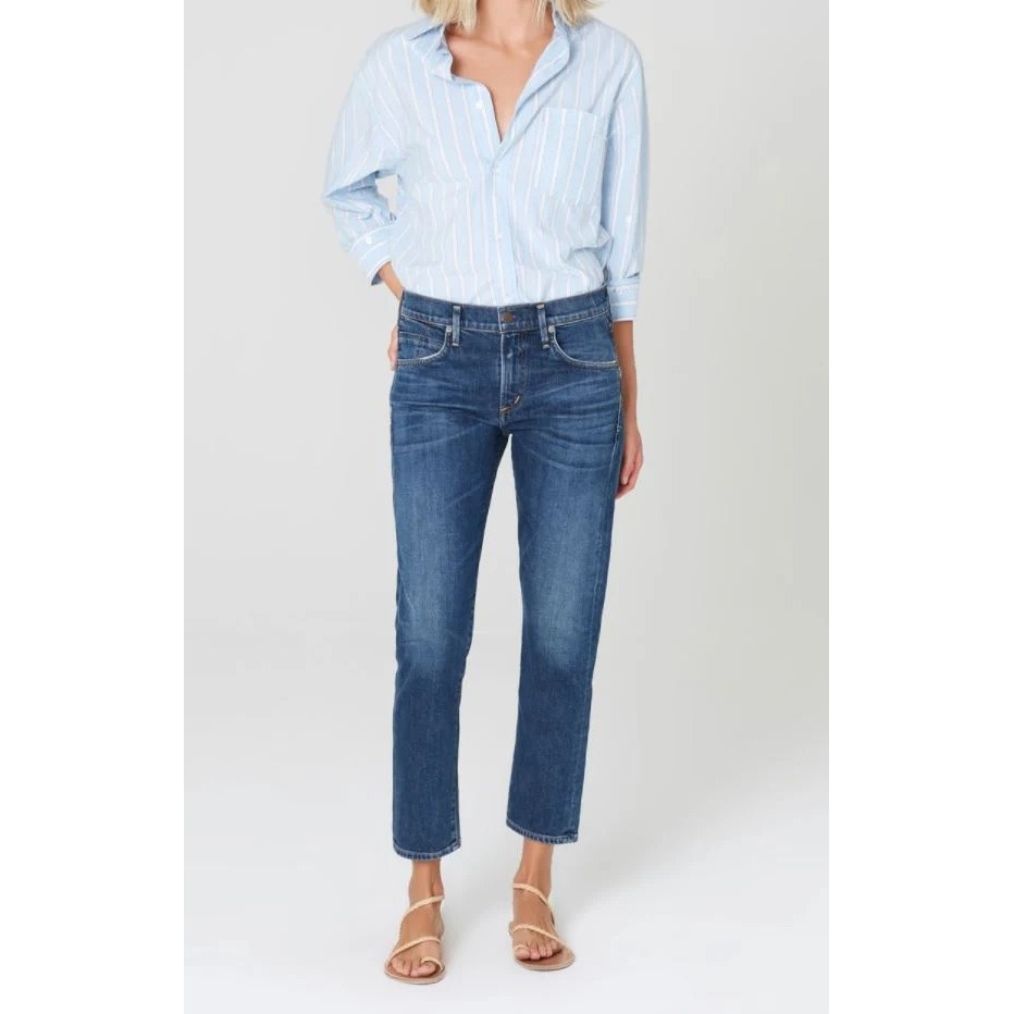 Citizens Of Humanity Women's Elsa Mid Rise Slim Fit Crop Jeans Blue Denim Retro